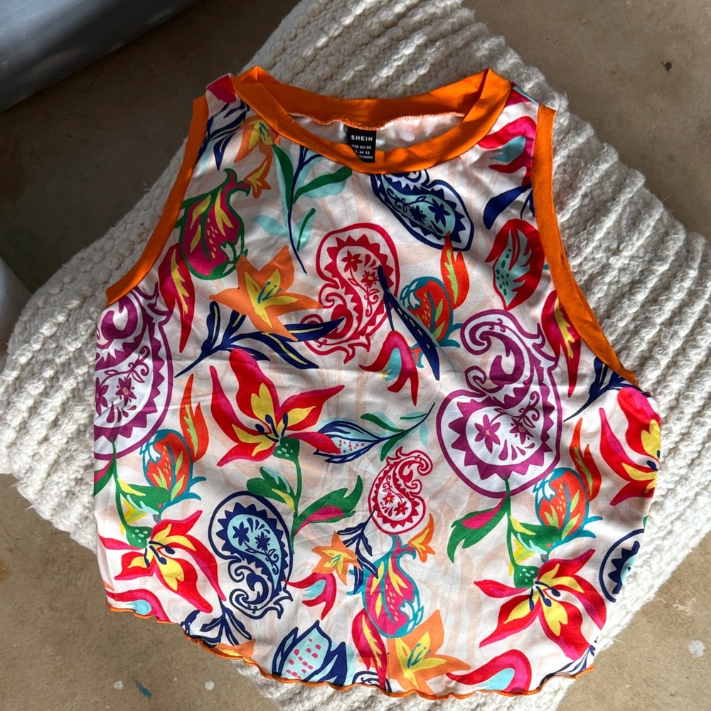 SHEIN Multicolor Paisley Tank Top with Orange Accents
